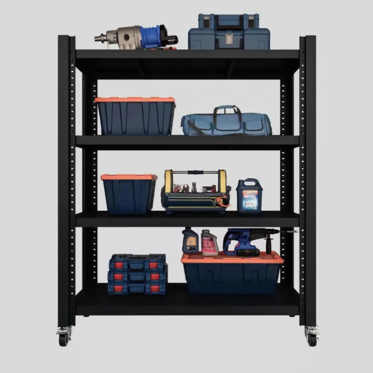 Black 4-Tier Heavy-Duty Freestanding Garage Storage Shelves Image - 4