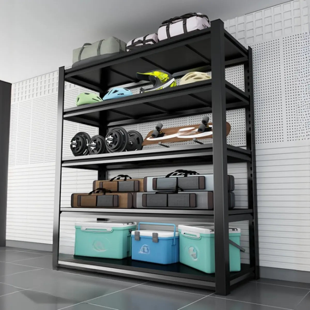 Black 5-Tier Heavy-Duty Adjustable Garage Storage Shelves Image - 3