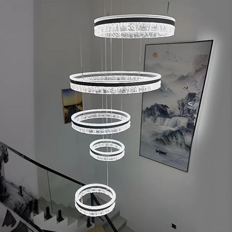 Black Acrylic Ring LED Large Tiered Foyer Chandelier Image - 2