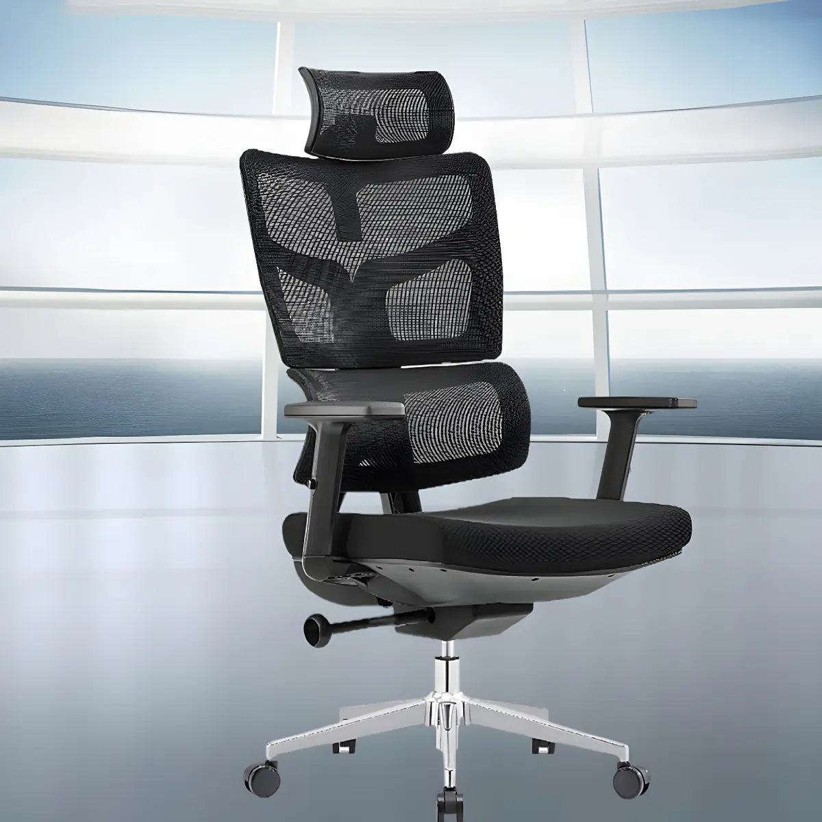 Black Adjustable Ergonomic Mesh High-Back Office Chair Image - 6