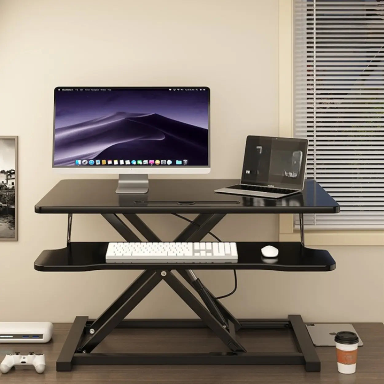 Black Adjustable Foldable Timber Computer Desk Image - 2