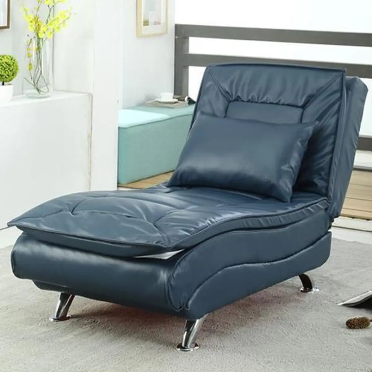 Black Adjustable Plush Fabric Recliner Armless Chaise Image - 12