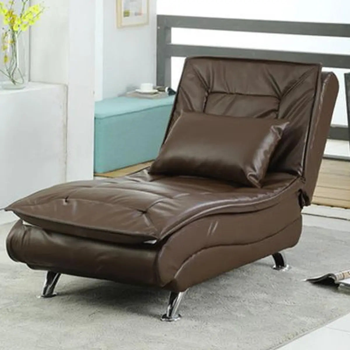 Black Adjustable Plush Fabric Recliner Armless Chaise Image - 4