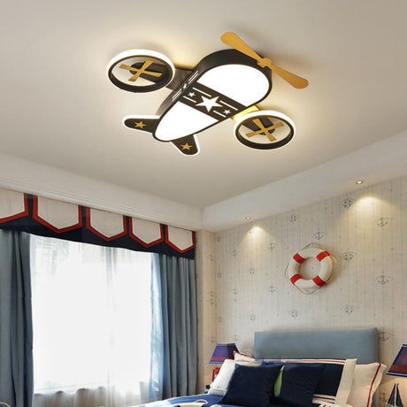 Black Airplane Flush Mount Ceiling Light Kids Room Image - 1