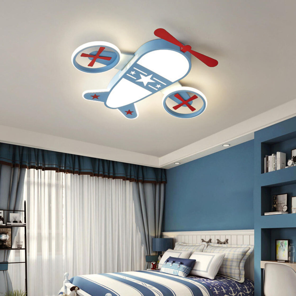 Black Airplane Flush Mount Ceiling Light Kids Room Image - 4