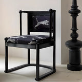 Black Art Deco Square Wood Upholstery Arm Dining Chair Image - 1