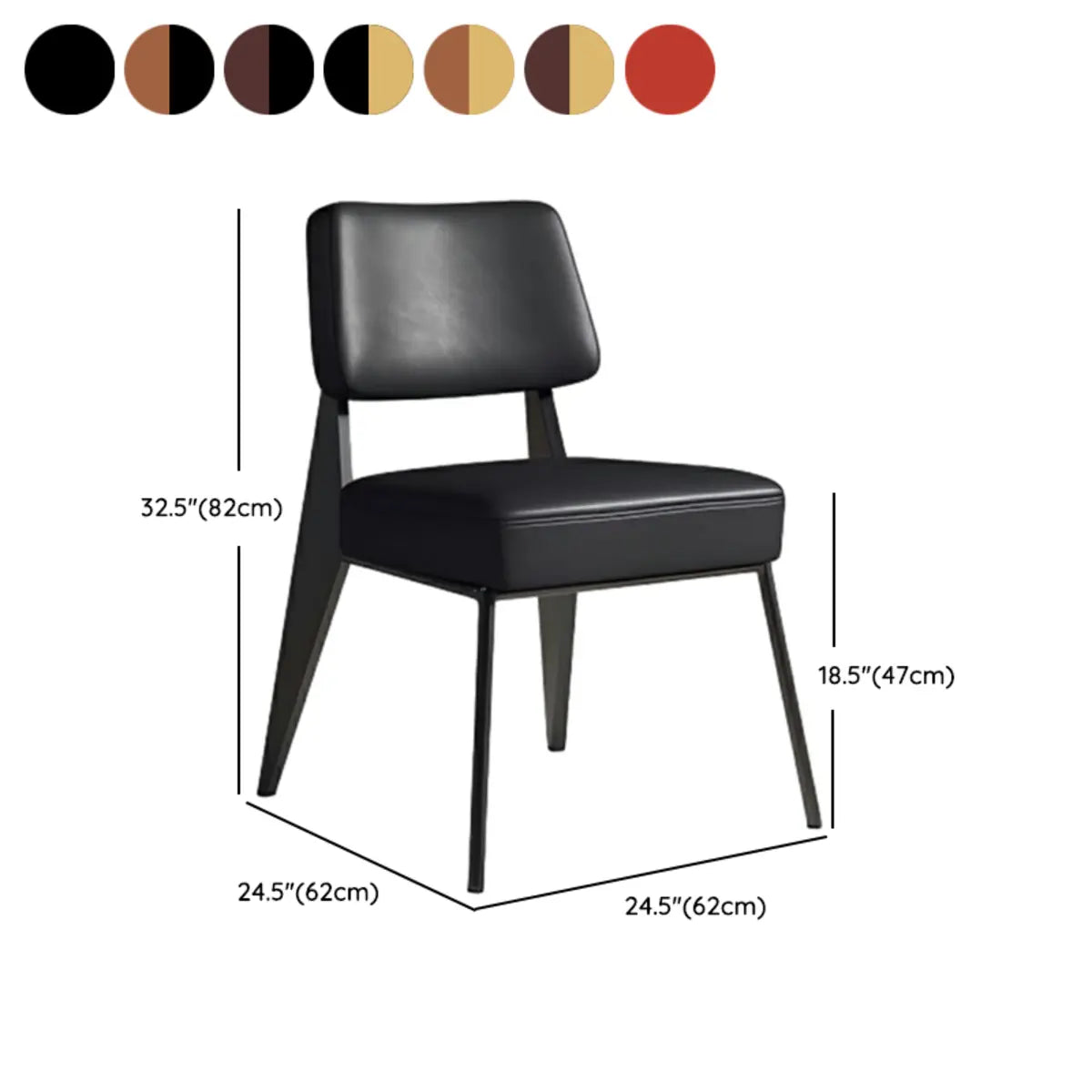 Black Backrest Arm Leather Metal Standard Dining Chair 