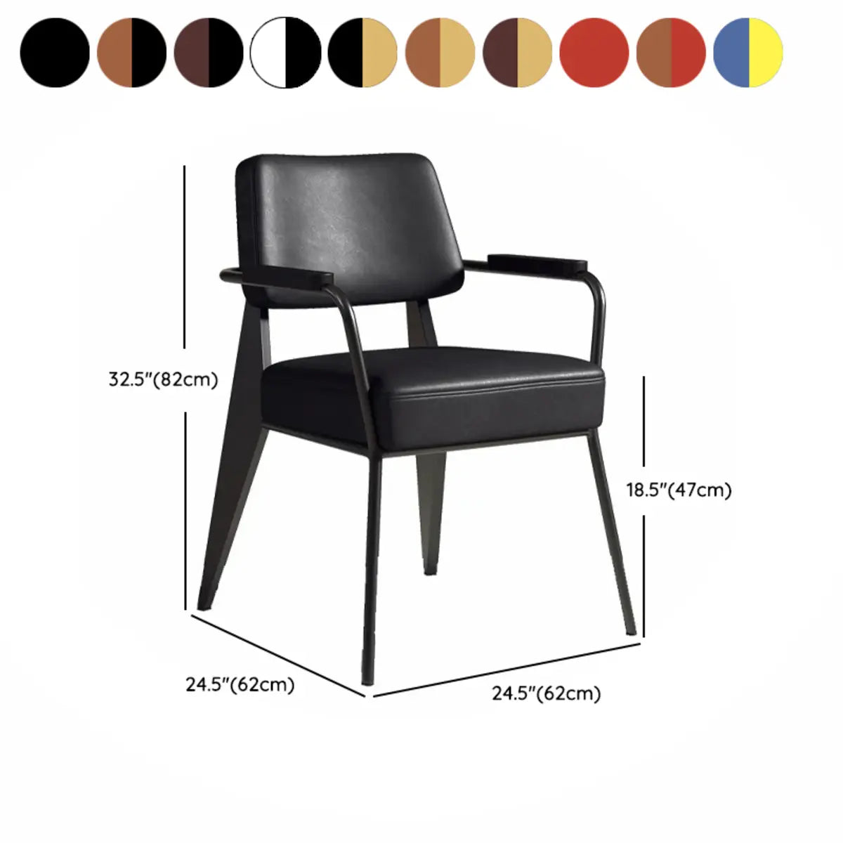 Black Backrest Arm Leather Metal Standard Dining Chair Image - 20