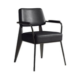 Black Backrest Arm Leather Metal Standard Dining Chair Image - 3