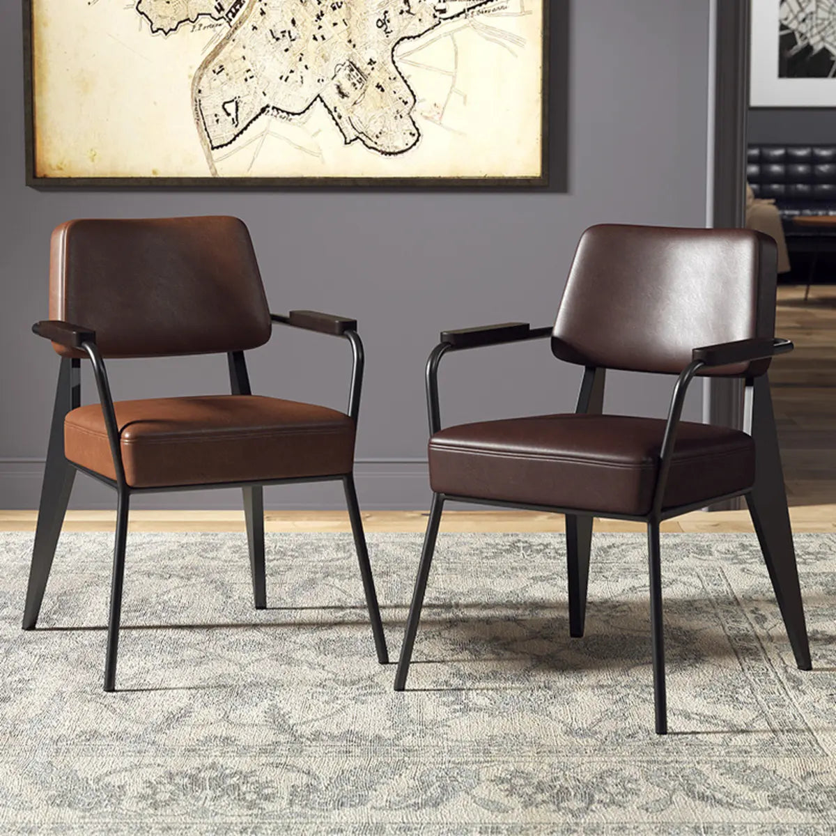 Black Backrest Arm Leather Metal Standard Dining Chair Image - 5