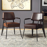 Black Backrest Arm Leather Metal Standard Dining Chair Image - 5