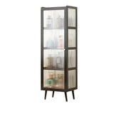 Black Bamboo Rectangular Tall Curio Display Cabinet Image - 10