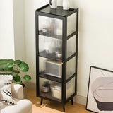 Black Bamboo Rectangular Tall Curio Display Cabinet Image - 4