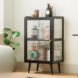 Black Bamboo Rectangular Tall Curio Display Cabinet Image - 5