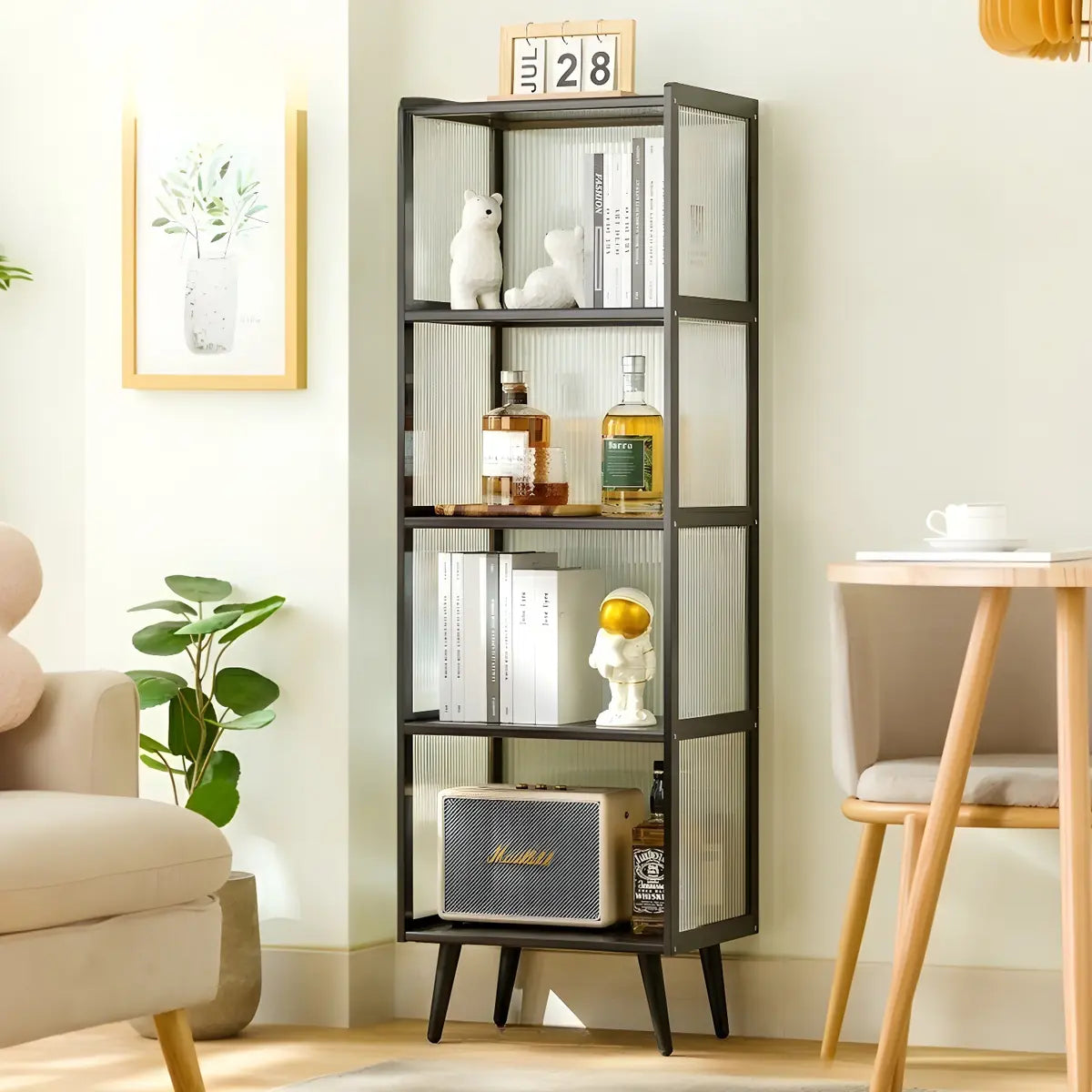 Black Bamboo Rectangular Tall Curio Display Cabinet Image - 7