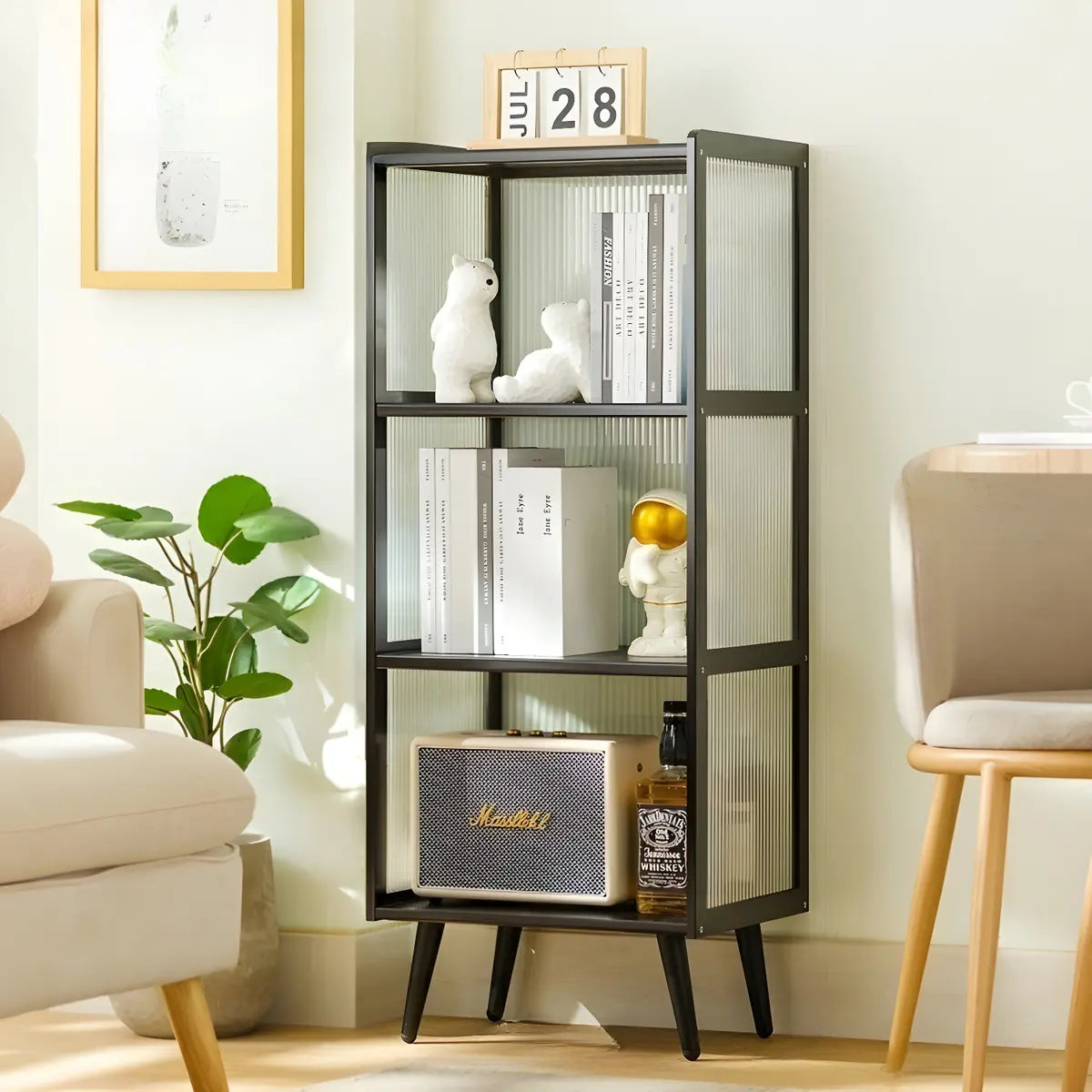 Black Bamboo Rectangular Tall Curio Display Cabinet Image - 9