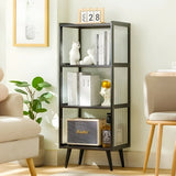 Black Bamboo Rectangular Tall Curio Display Cabinet Image - 9