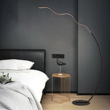 Black Bedside Modern Curved Metal LED Floor Lamp Image - 1