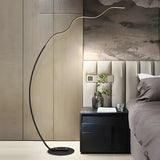 Black Bedside Modern Curved Metal LED Floor Lamp Image - 13