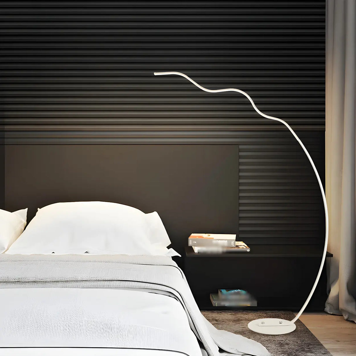 Black Bedside Modern Curved Metal LED Floor Lamp Image - 4