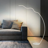 Black Bedside Modern Curved Metal LED Floor Lamp Image - 5