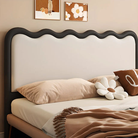 Black Beige Wavy Upholstered Rectangular Headboard Image - 1