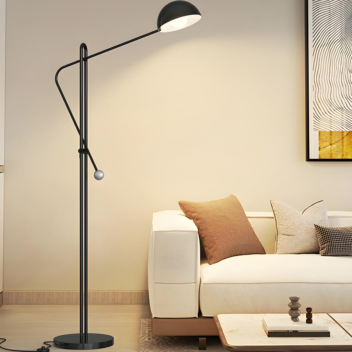 Black Bowl Modern Adjustable Metal LED Floor Lamp Image - 1