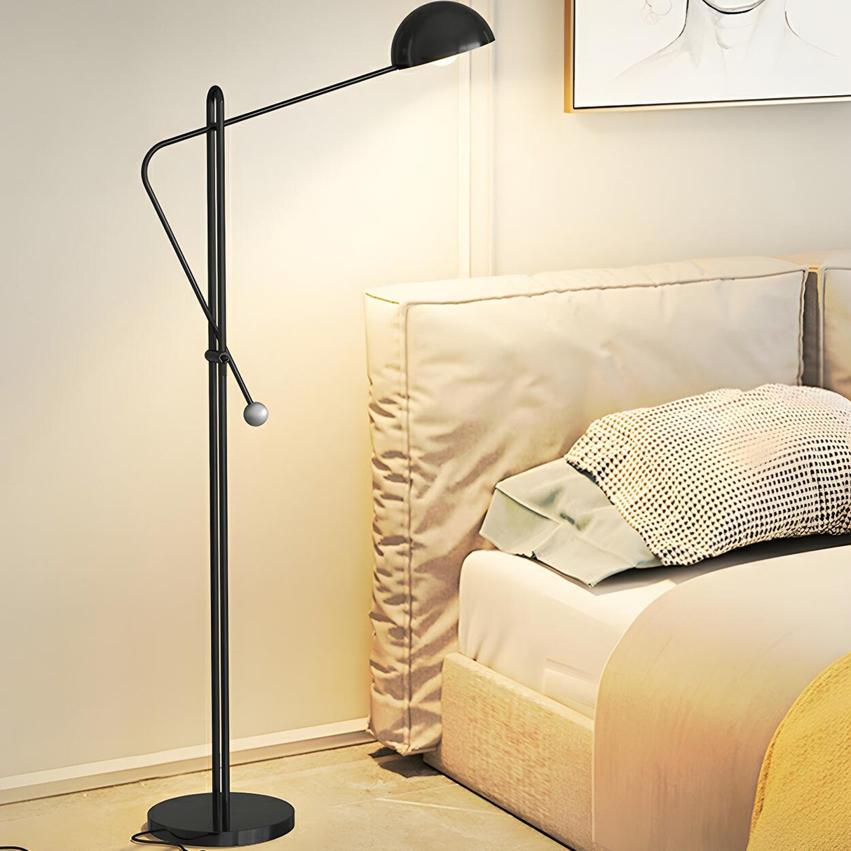 Black Bowl Modern Adjustable Metal LED Floor Lamp Image - 14