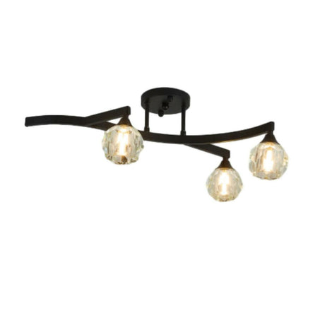 Black Branch Crystal Semi-Flush Mount Light 7-Light Image - 2