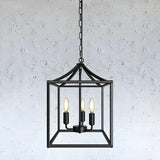 Black Cage Chain Metal 3-Light Small Foyer Chandelier Image - 1