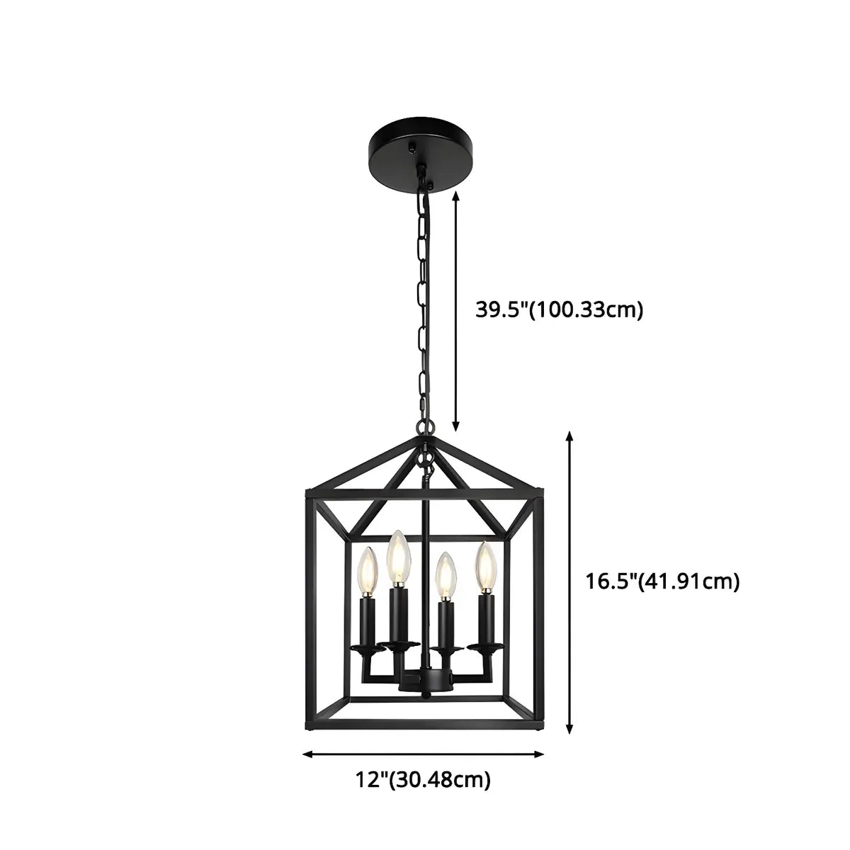 Black Cage Chain Metal 3-Light Small Foyer Chandelier 