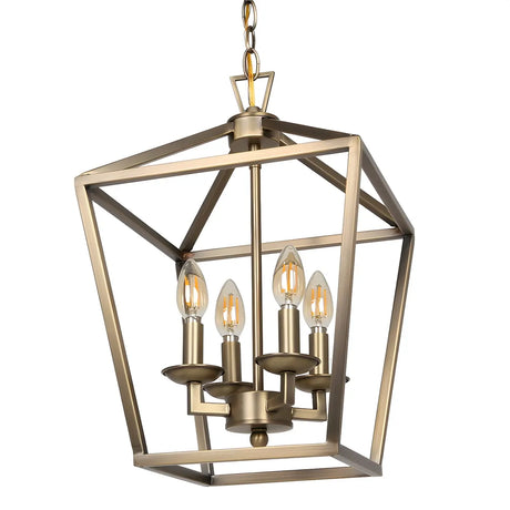 Black Cage Chain Metal 3-Light Small Foyer Chandelier Image - 2