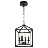 Black Cage Chain Metal 3-Light Small Foyer Chandelier Image - 5