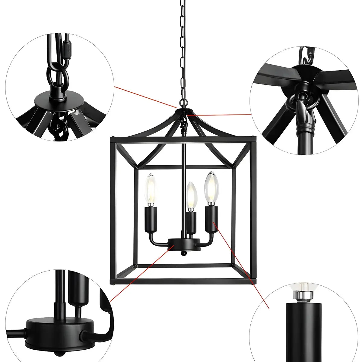 Black Cage Chain Metal 3-Light Small Foyer Chandelier Image - 6