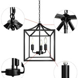 Black Cage Chain Metal 3-Light Small Foyer Chandelier Image - 6