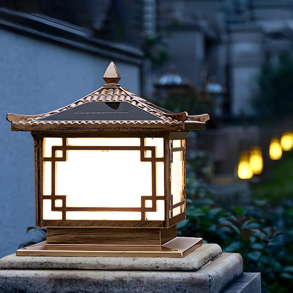 Black Chic Oriental Metal Pagoda Outdoor Lantern  Lamp Image - 14