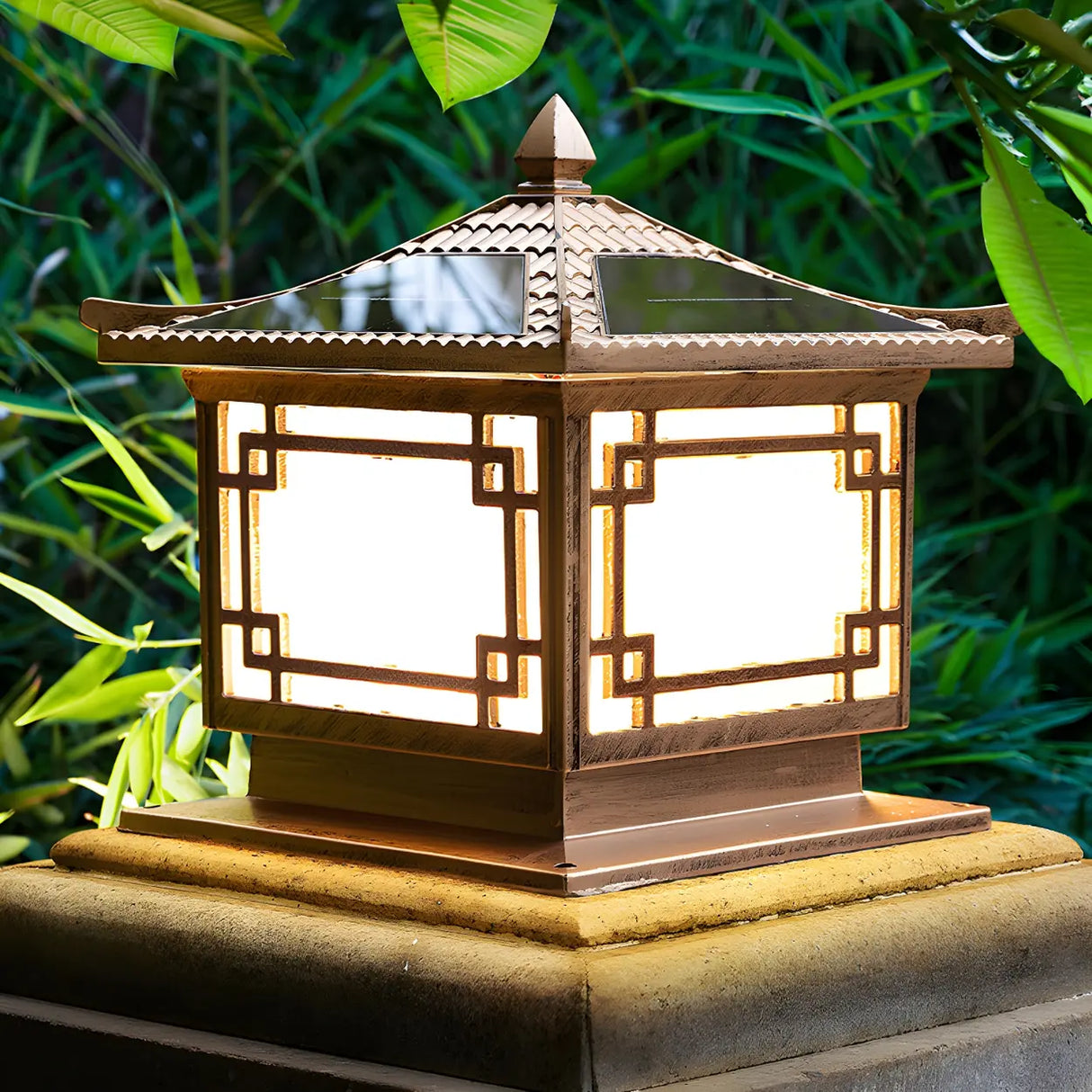 Black Chic Oriental Metal Pagoda Outdoor Lantern  Lamp Image - 4