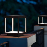 Black Chic Square Metal Frame Outdoor Fence Post Light Image - 1