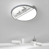 Black Circle Deer Silhouette Small LED Flush Mount Lamp Image - 10