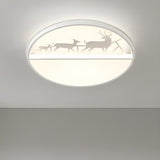 Black Circle Deer Silhouette Small LED Flush Mount Lamp Image - 6