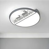 Black Circle Deer Silhouette Small LED Flush Mount Lamp Image - 9