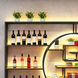 Black Circular Metal Wall Mounted Wine Rack with Lights Image - 13