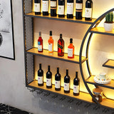 Black Circular Metal Wall Mounted Wine Rack with Lights Image - 16