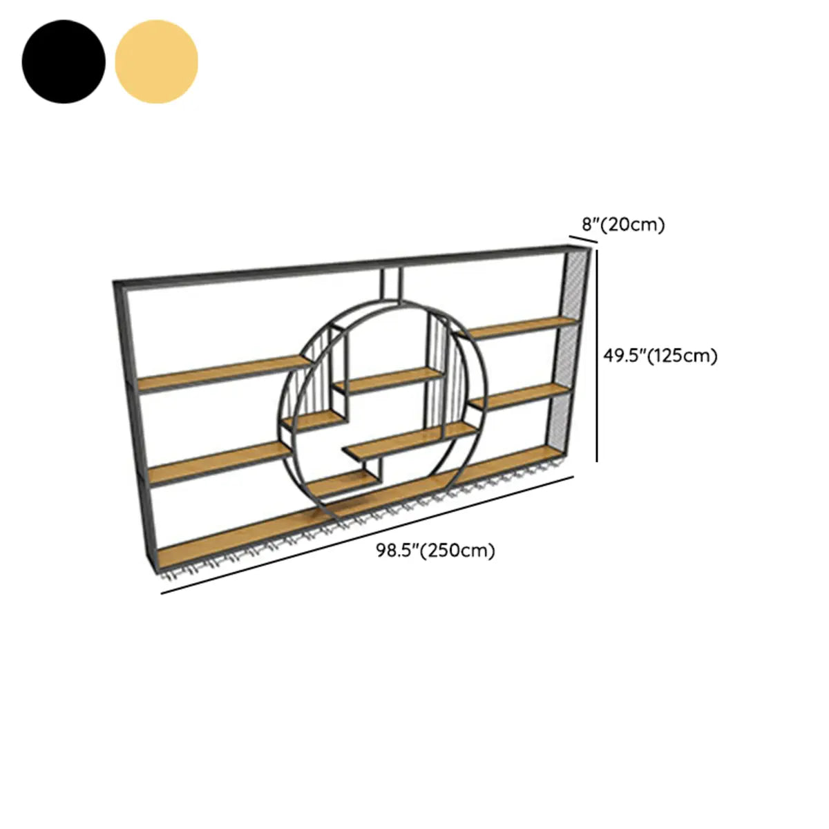 Black Circular Metal Wall Mounted Wine Rack with Lights Image - 21