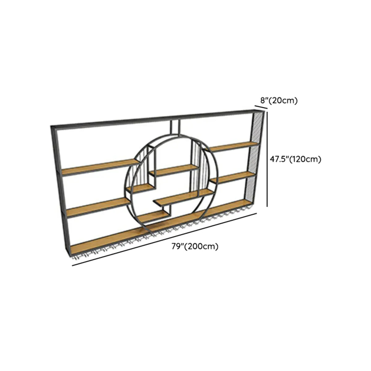 Black Circular Metal Wall Mounted Wine Rack with Lights Image - 26