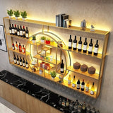 Black Circular Metal Wall Mounted Wine Rack with Lights Image - 6