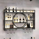 Black Circular Metal Wall Wine Rack with Glass Shelf Image - 1