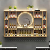 Black Circular Metal Wall Wine Rack with Glass Shelf Image - 12