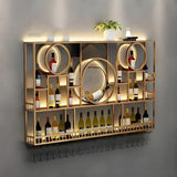 Black Circular Metal Wall Wine Rack with Glass Shelf Image - 13