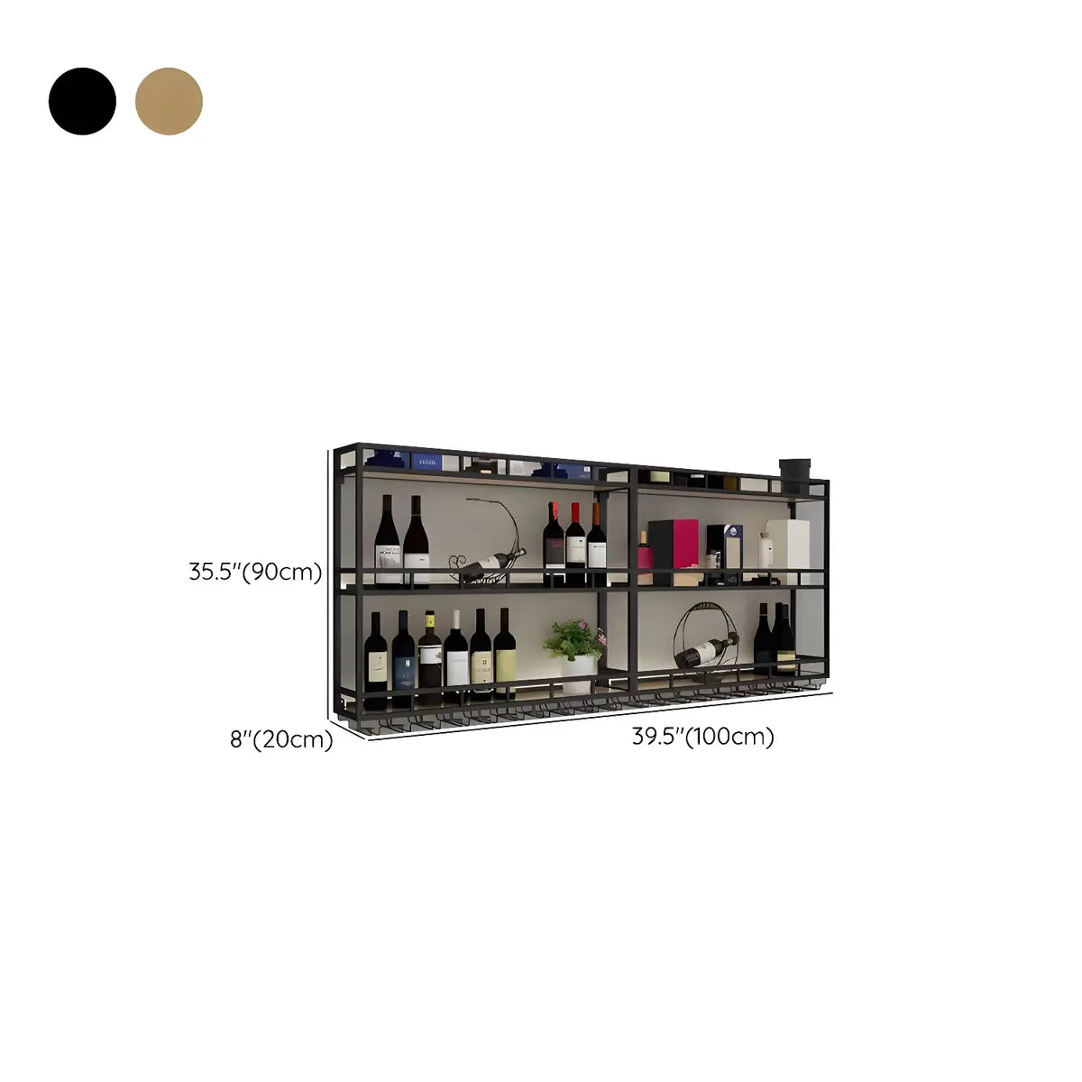 Black Circular Metal Wall Wine Rack with Glass Shelf 